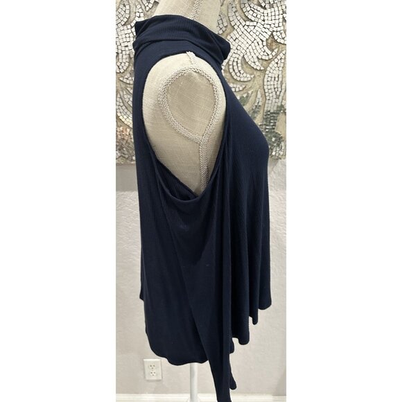 See You Monday Womens Navy Sleeveless Turtleneck Cold Shoulder Top L - Picture 2 of 8